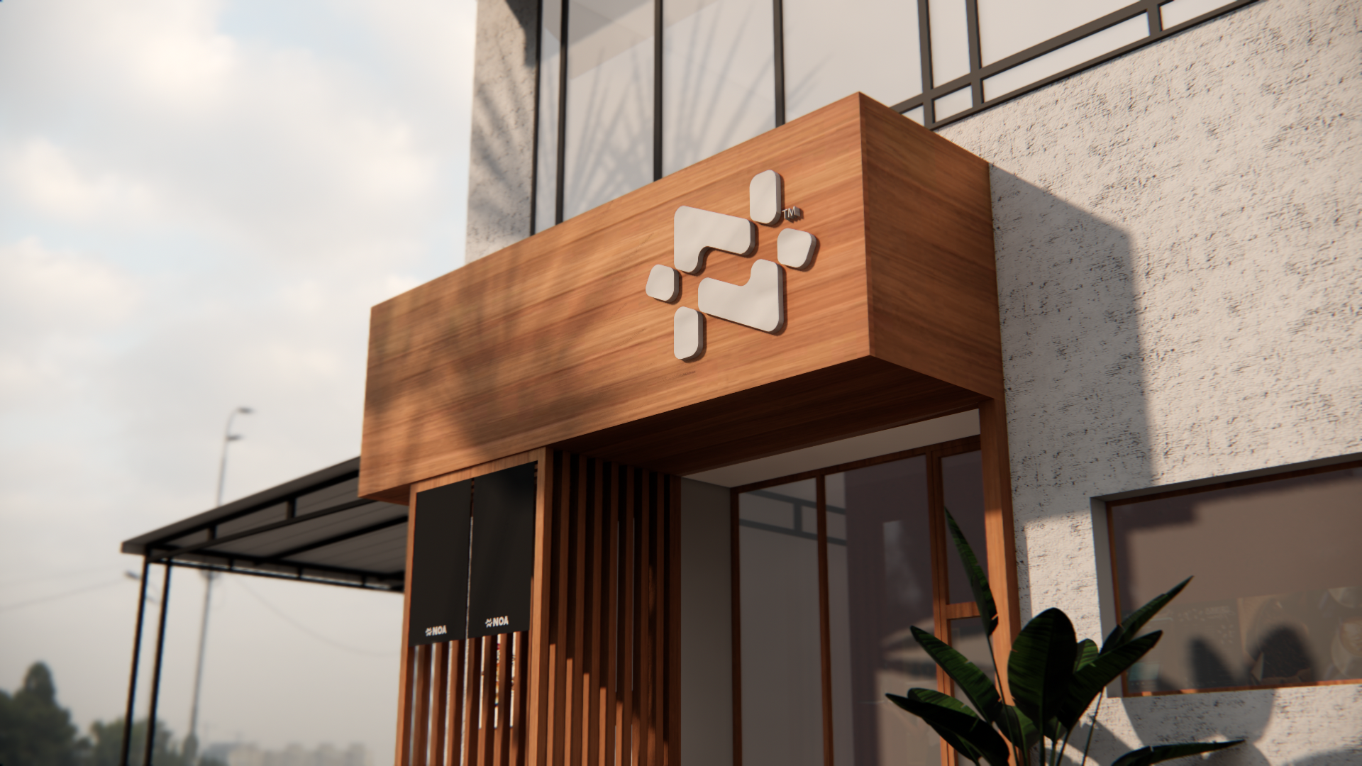 Cozy NOA Coffee interior with warm lighting and sustainable wooden furniture